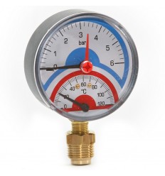 Pressure & Temperature Gauge Vertical Inlet 1/2" X 80mm