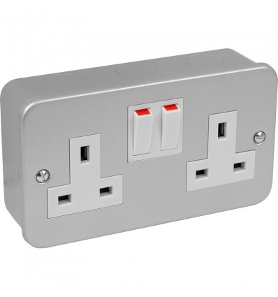 Electrical 2 Gang 13A Metal Switched Socket