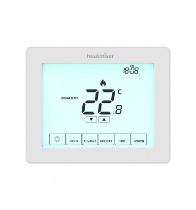 Heatmiser Touch is our 230v Touchscreen, programmable room thermostat