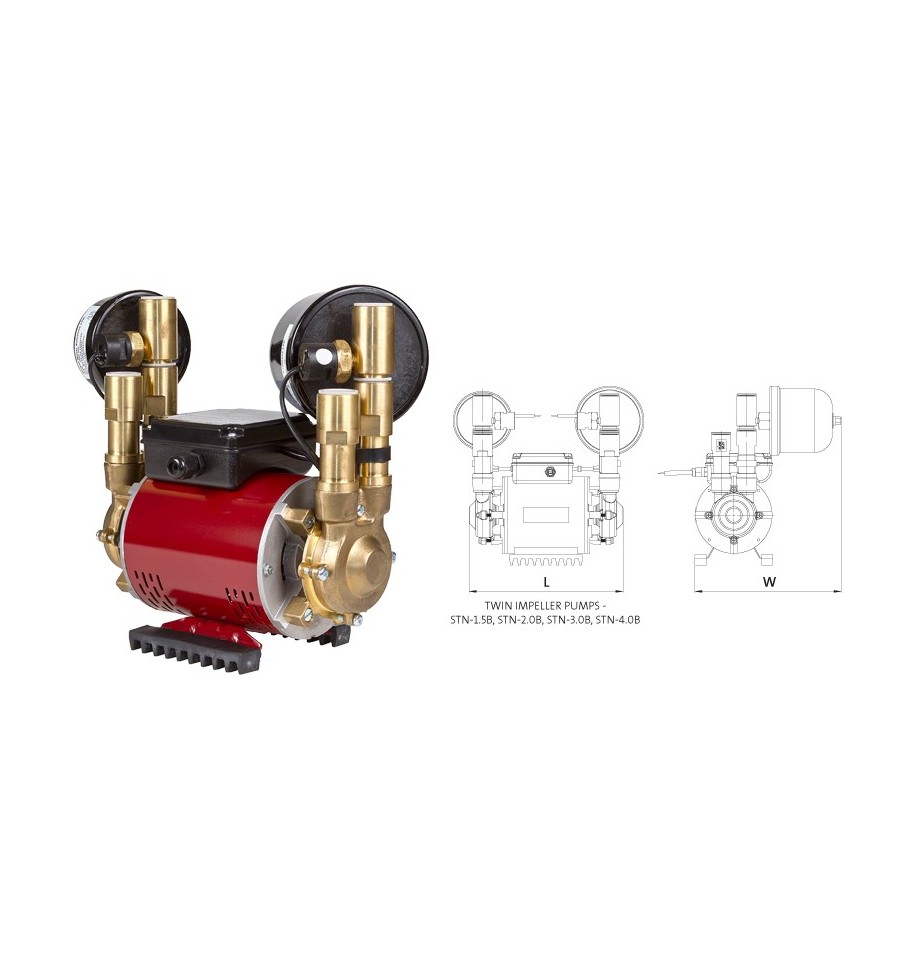 Grundfos Brass 1.5 Bar Twin Negative Head Shower Pump
