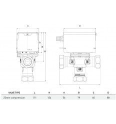 Sauter Detachable 3 Port Motorised Valve 22mm MID POS